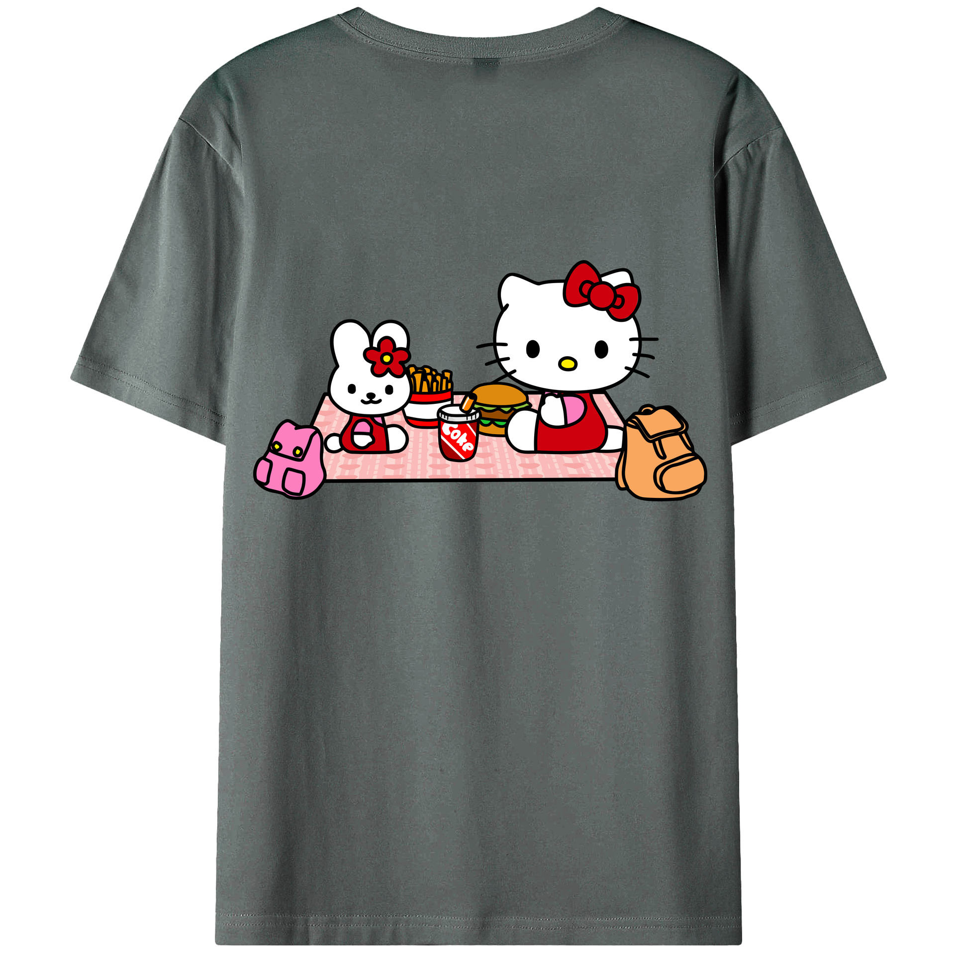 （画像用） Hello Kitty ハローキティ 綿100％ メンズ半袖Tシャツ（バックプリント） 通気性